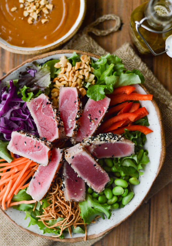 Asian Ahi Tuna Salad with Spicy Peanut Sauce - Linger