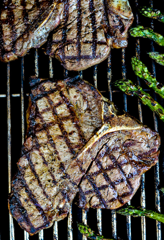 T bone outlet steak on stove